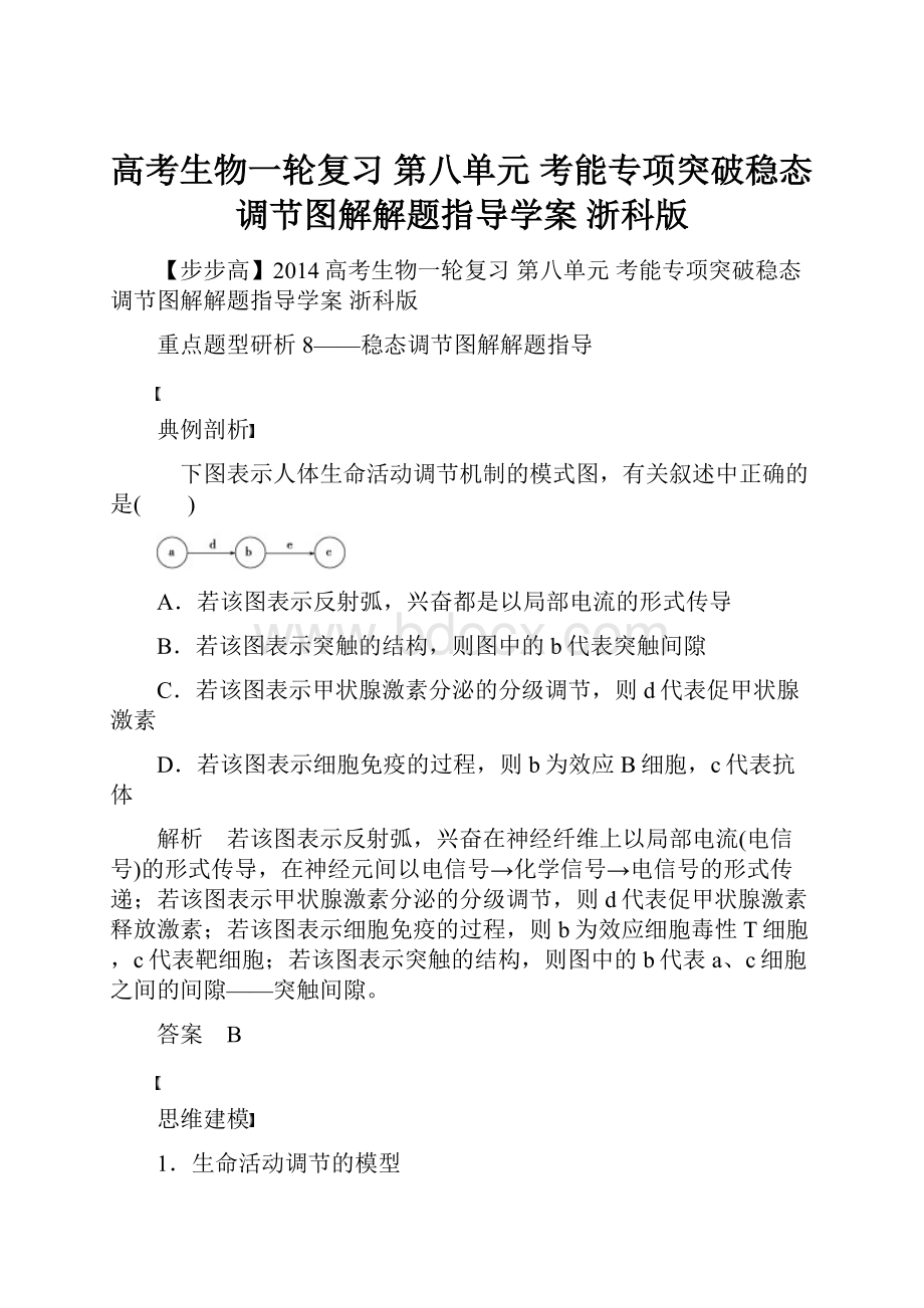 高考生物一轮复习 第八单元 考能专项突破稳态调节图解解题指导学案 浙科版.docx