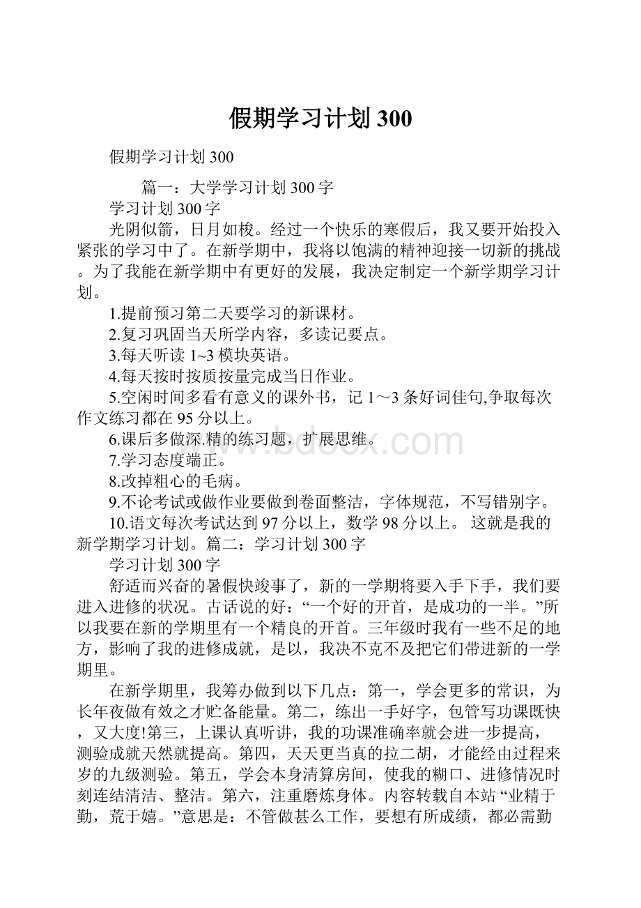 假期学习计划300.docx