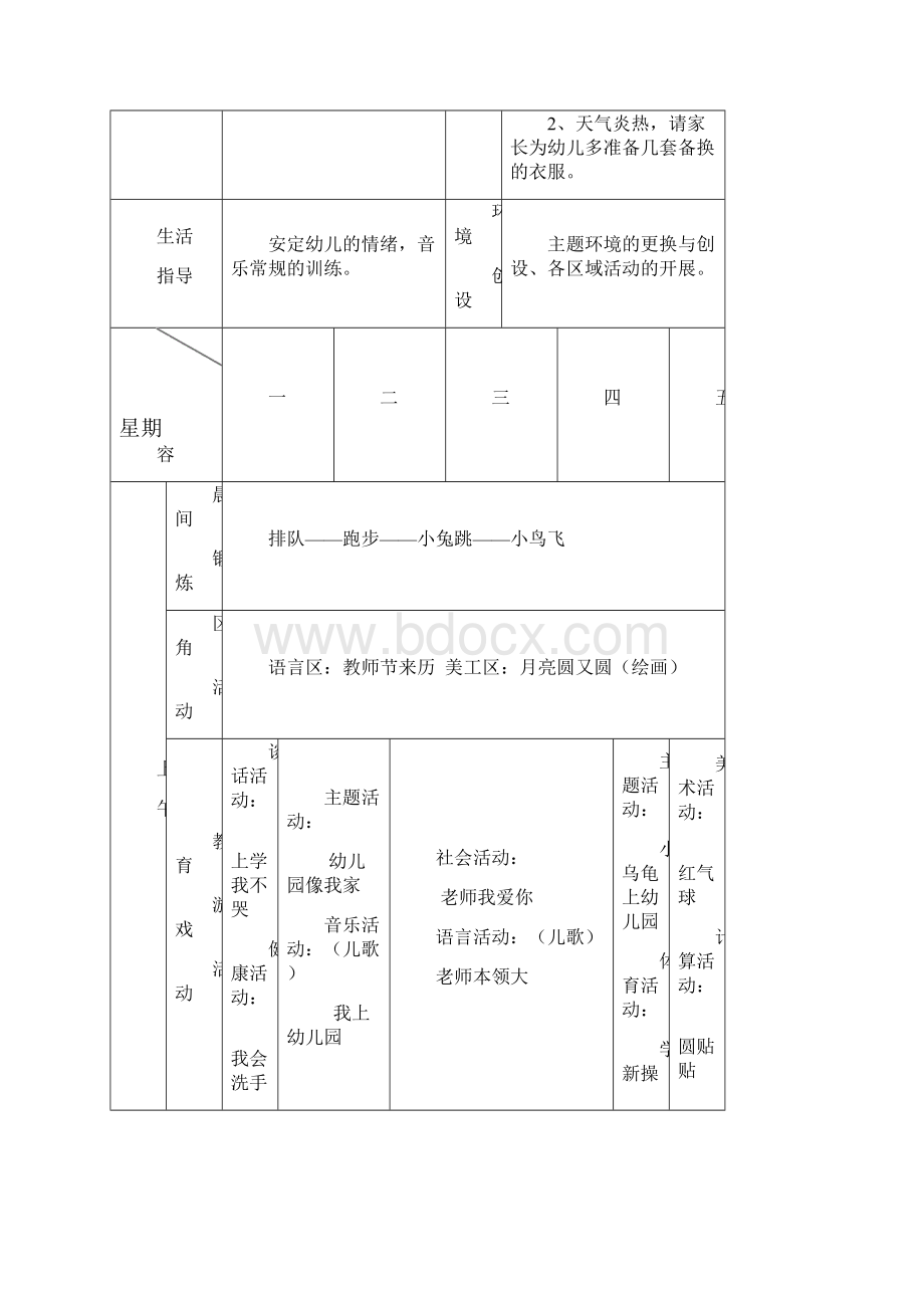 新安幼儿园小班第一周活动计划表.docx_第3页