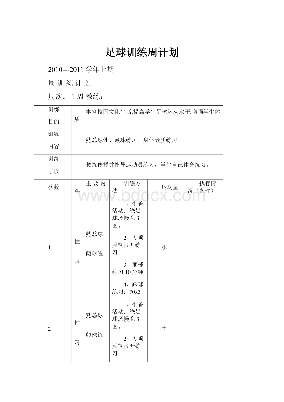 足球训练周计划.docx