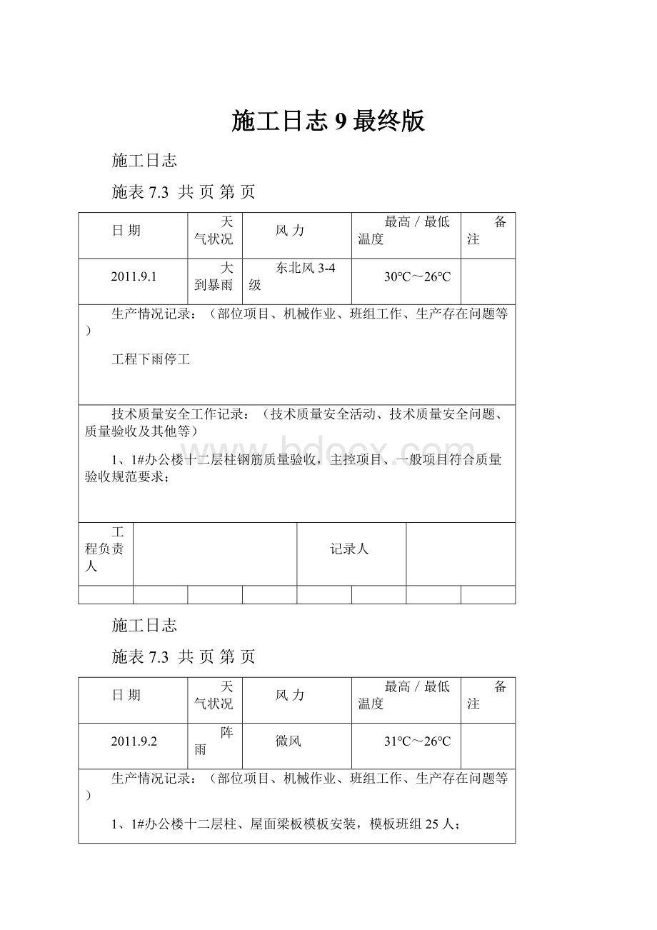 施工日志9最终版.docx_第1页