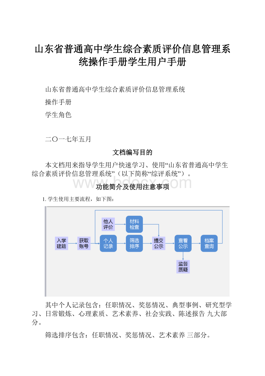 山东省普通高中学生综合素质评价信息管理系统操作手册学生用户手册.docx