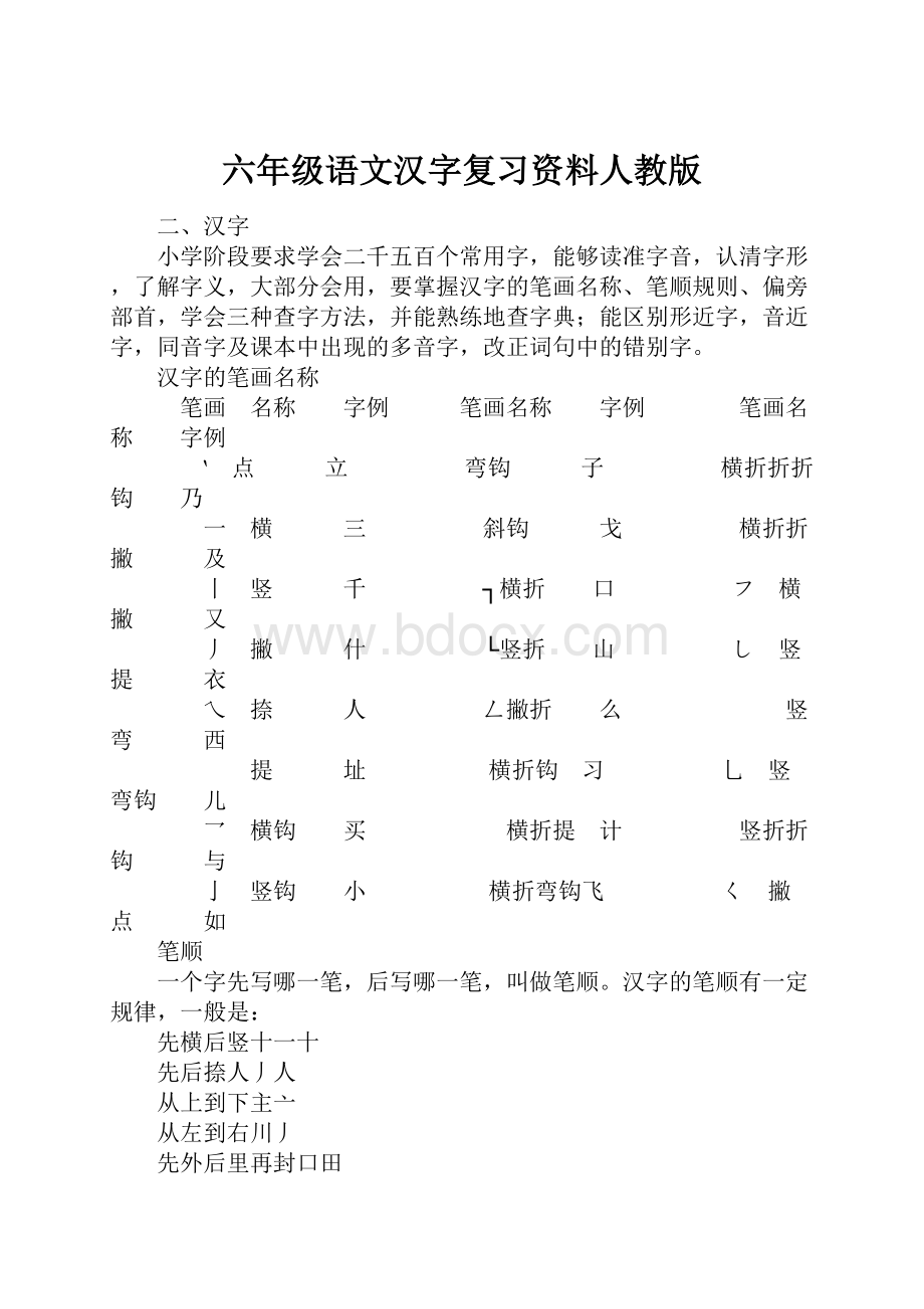 六年级语文汉字复习资料人教版.docx_第1页