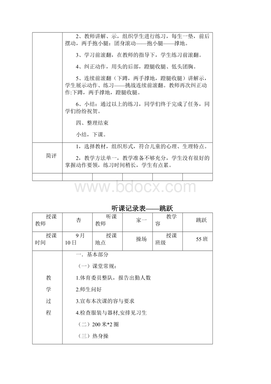 小学体育听课记录簿40篇.docx_第3页