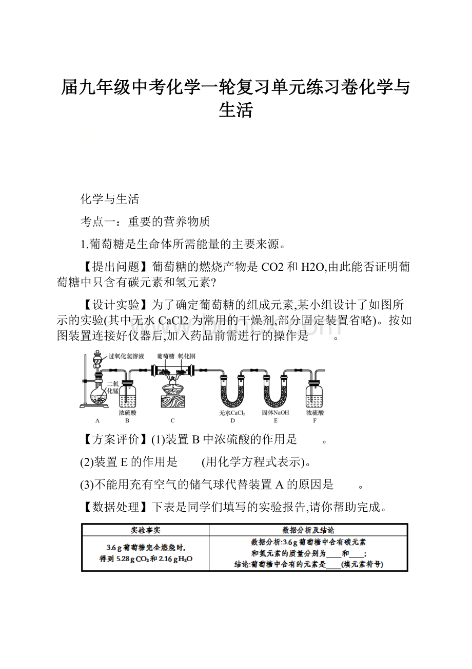 届九年级中考化学一轮复习单元练习卷化学与生活.docx