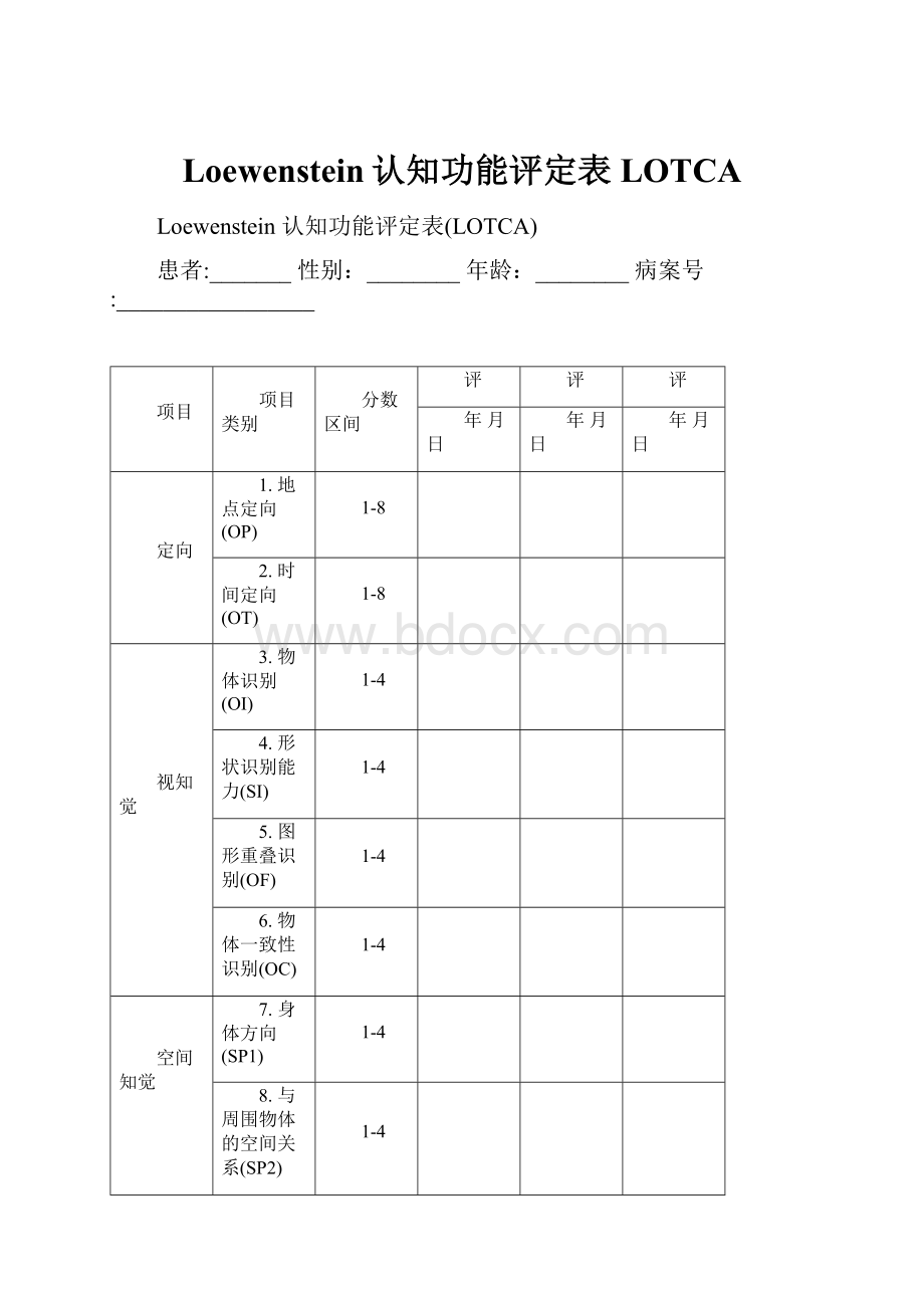 Loewenstein认知功能评定表LOTCA.docx_第1页