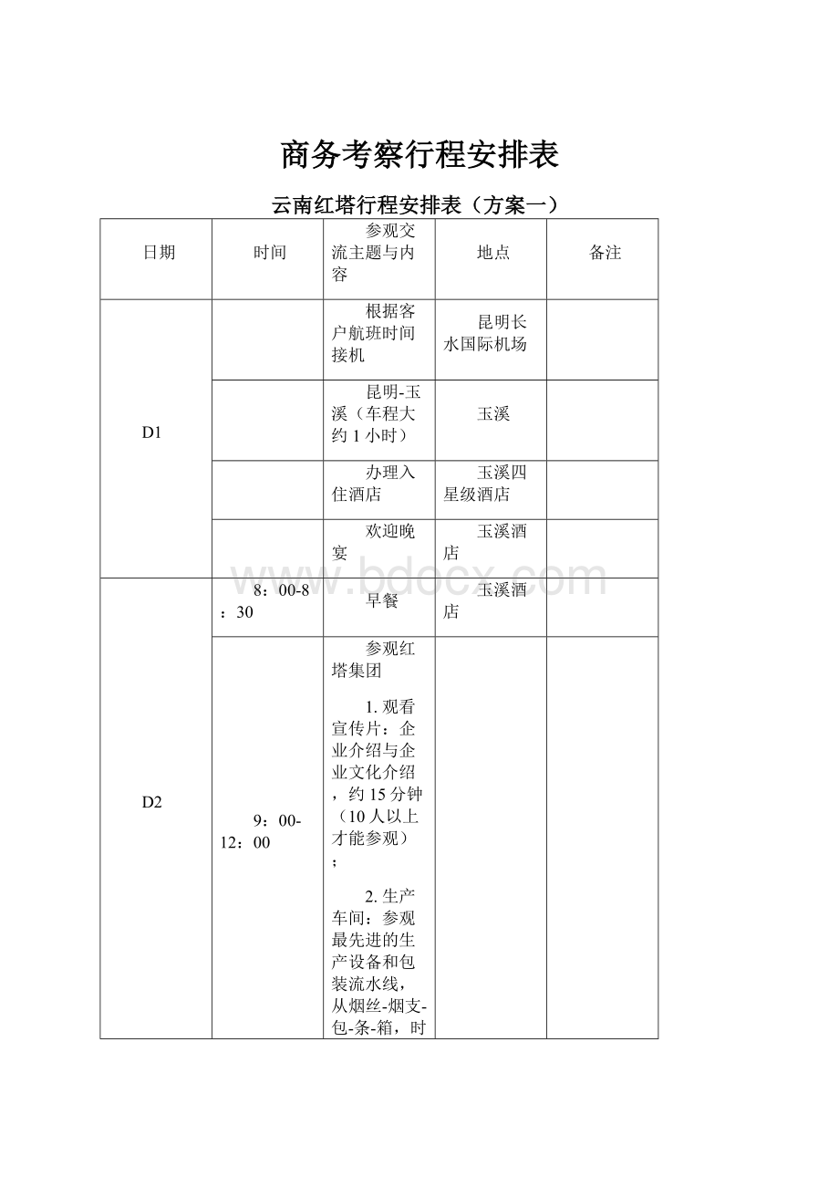 商务考察行程安排表.docx