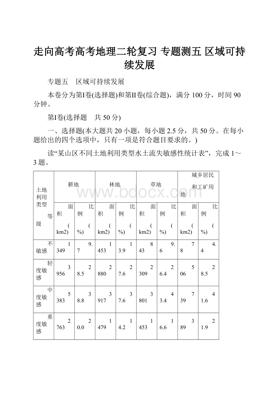 走向高考高考地理二轮复习 专题测五 区域可持续发展.docx