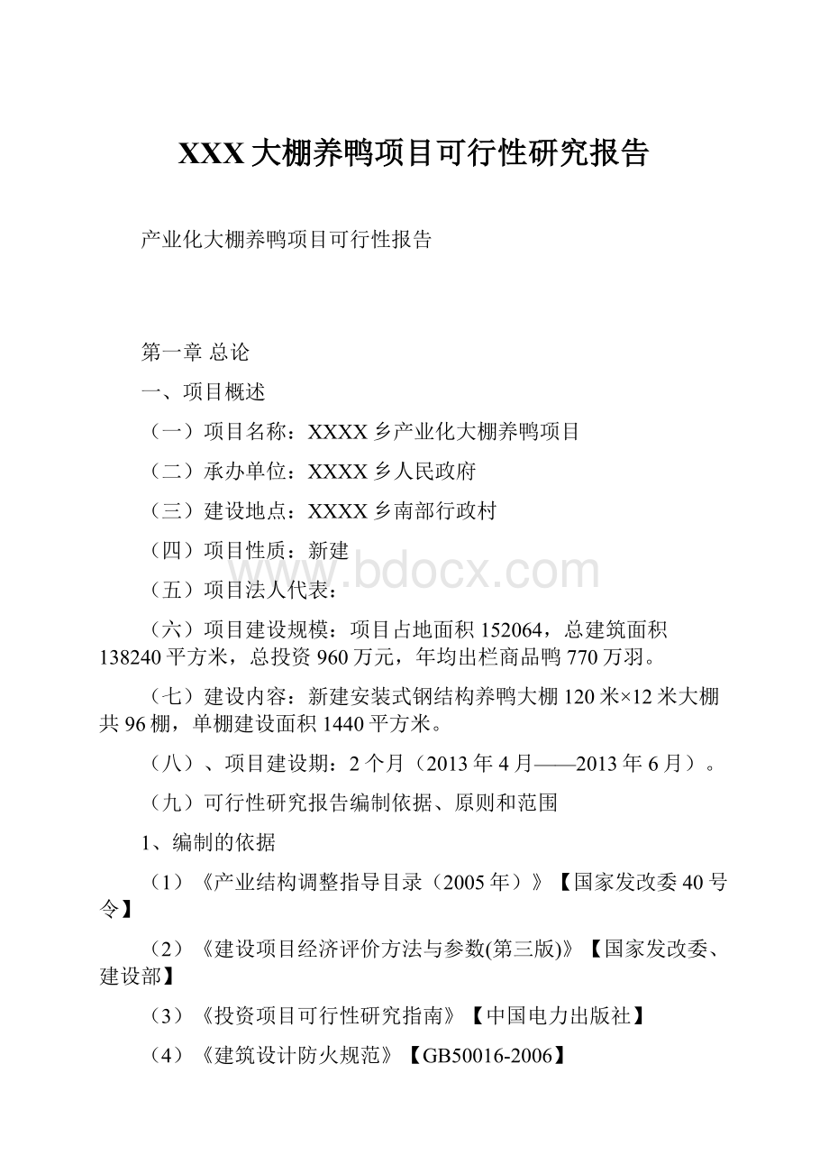 XXX大棚养鸭项目可行性研究报告.docx