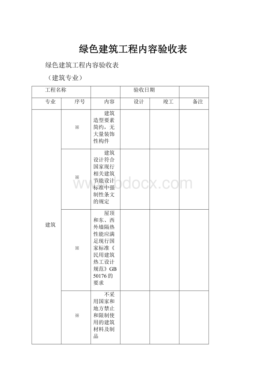 绿色建筑工程内容验收表.docx_第1页