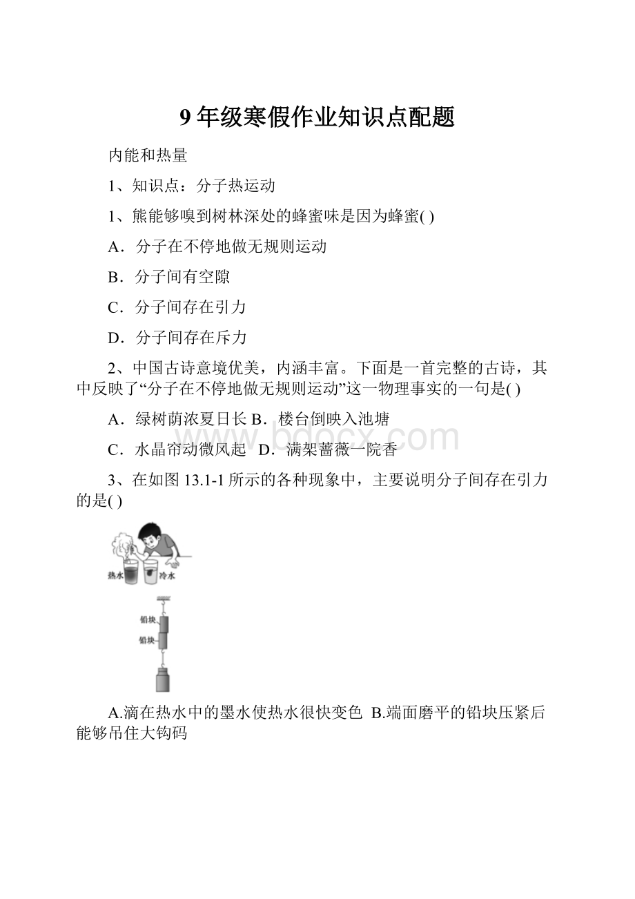 9年级寒假作业知识点配题.docx_第1页