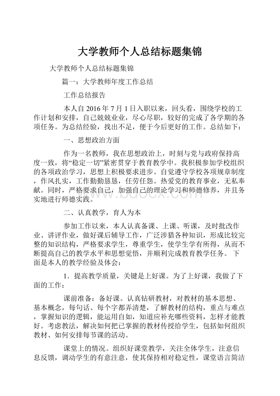 大学教师个人总结标题集锦.docx