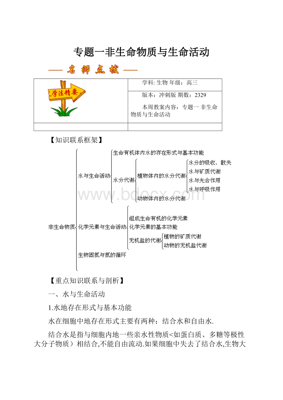 专题一非生命物质与生命活动.docx_第1页