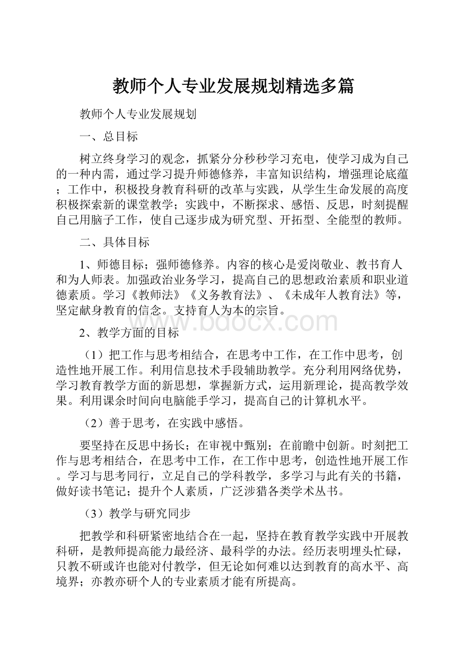 教师个人专业发展规划精选多篇.docx_第1页