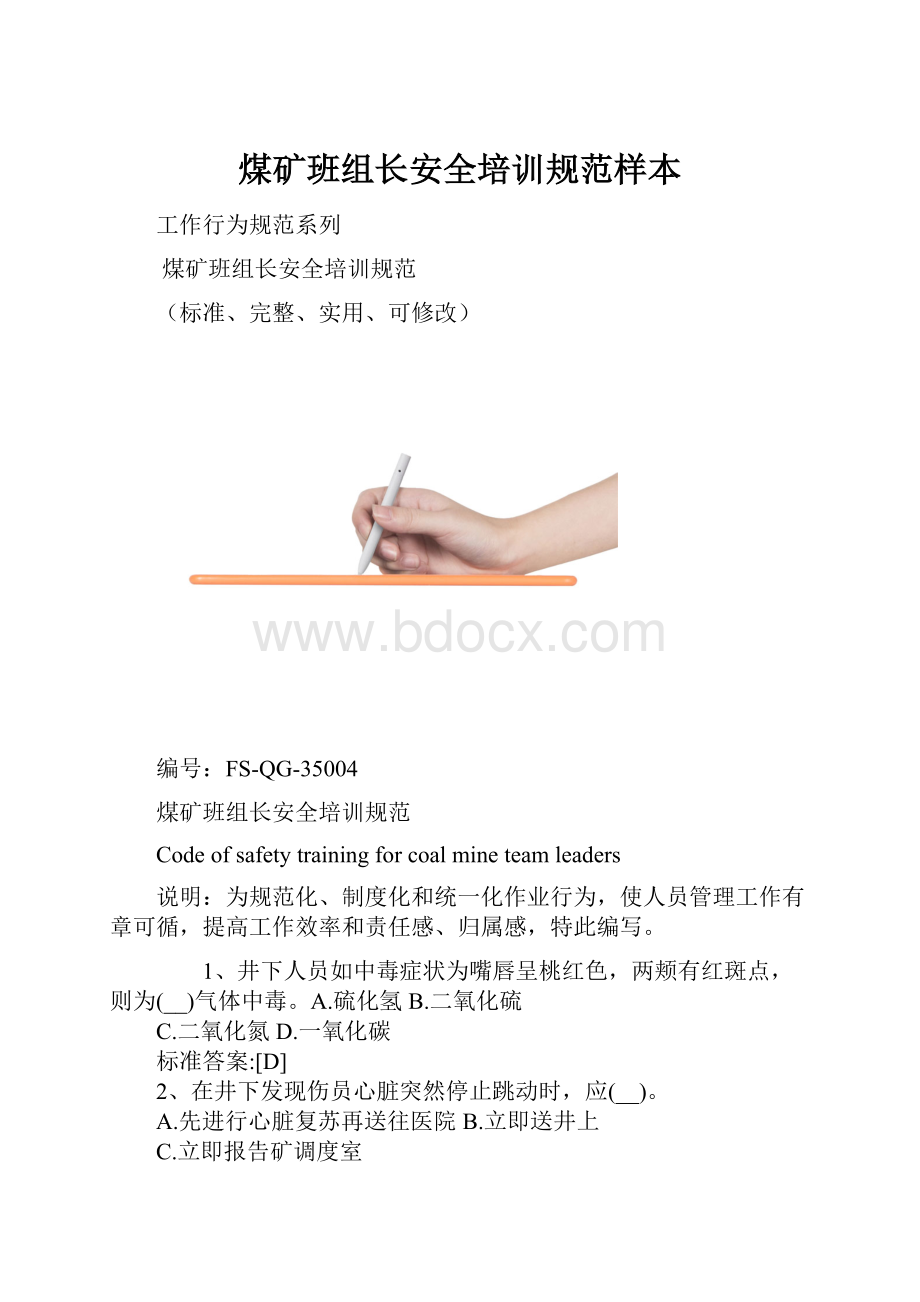 煤矿班组长安全培训规范样本.docx