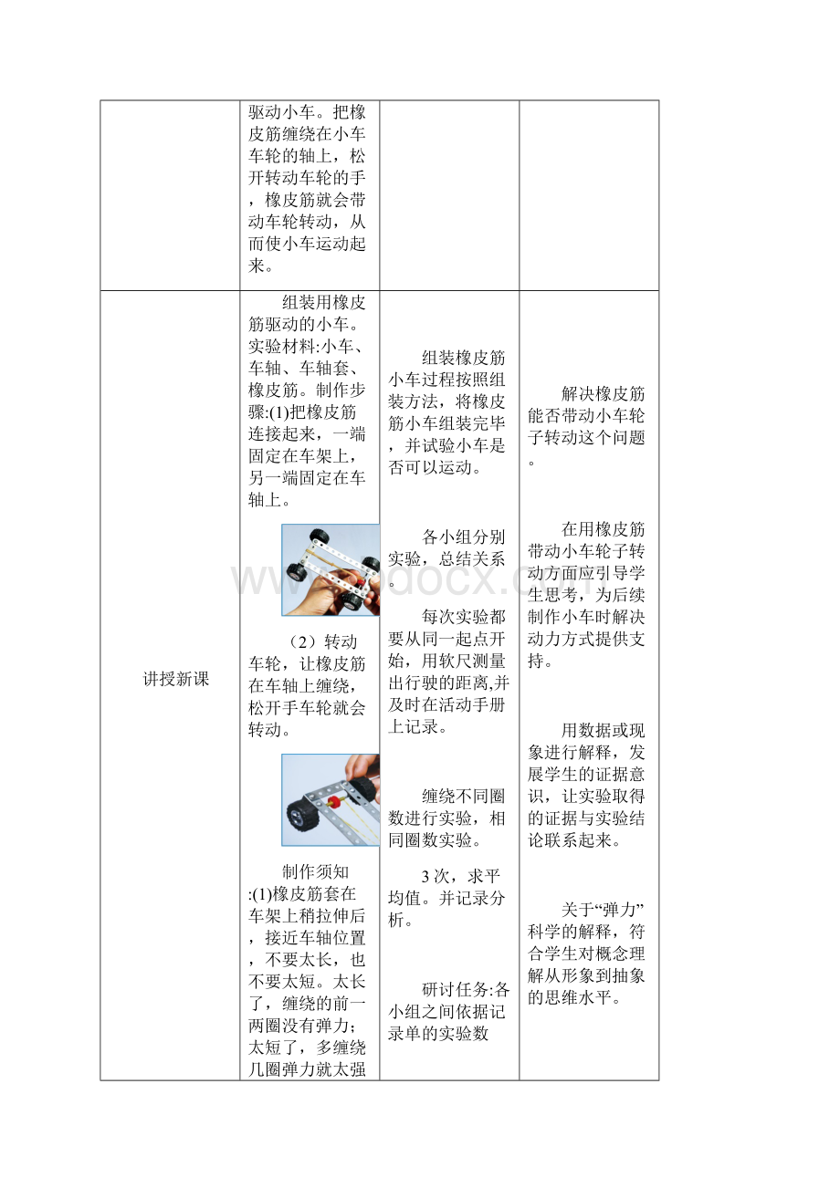 科学《用橡皮筋驱动小车》教案+练习题四年级上册教科版教学设计.docx_第3页