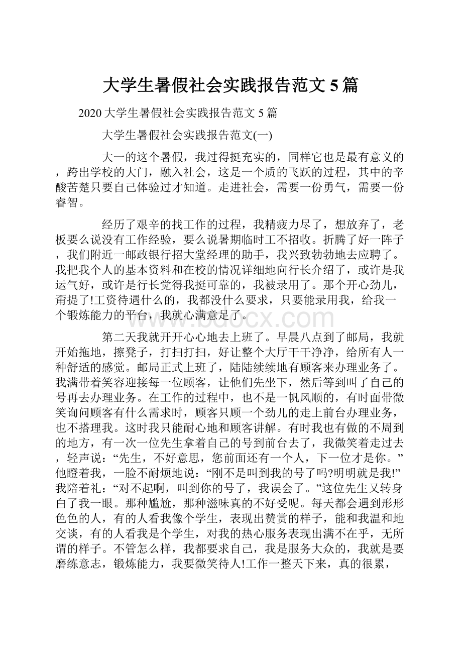 大学生暑假社会实践报告范文5篇.docx