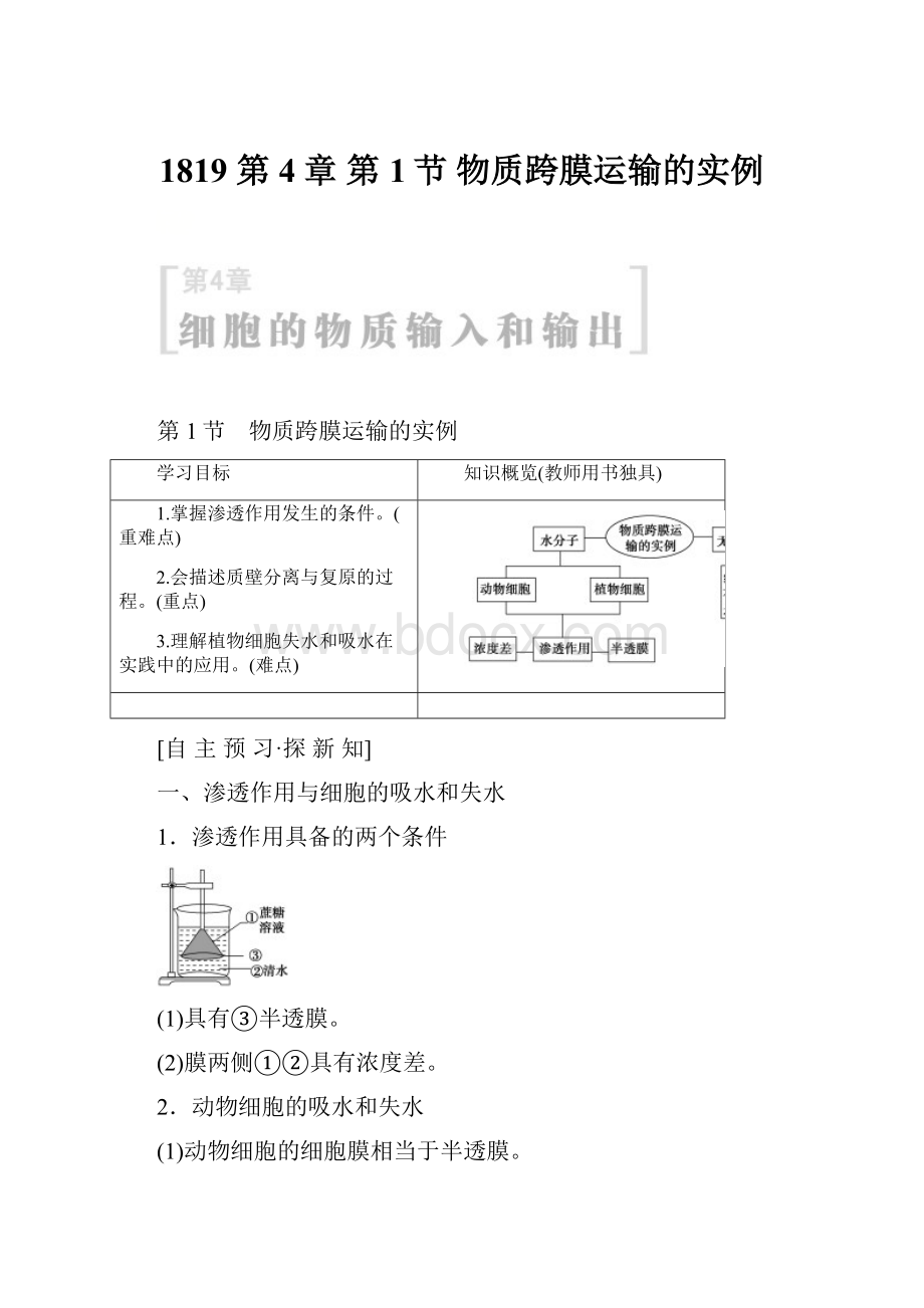 1819 第4章 第1节 物质跨膜运输的实例.docx_第1页