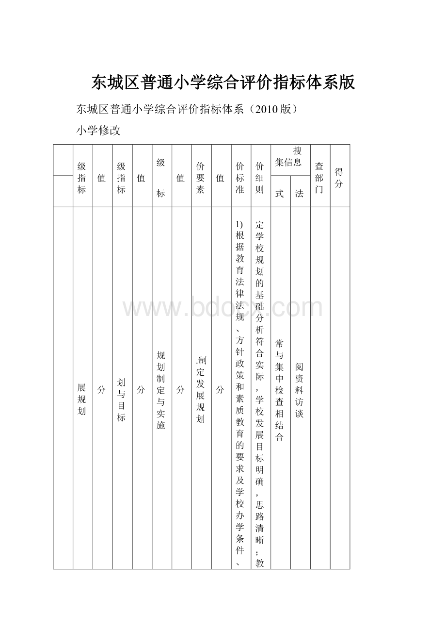 东城区普通小学综合评价指标体系版.docx