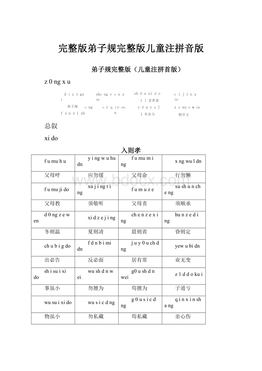 完整版弟子规完整版儿童注拼音版.docx