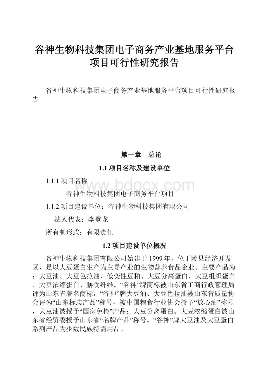 谷神生物科技集团电子商务产业基地服务平台项目可行性研究报告.docx