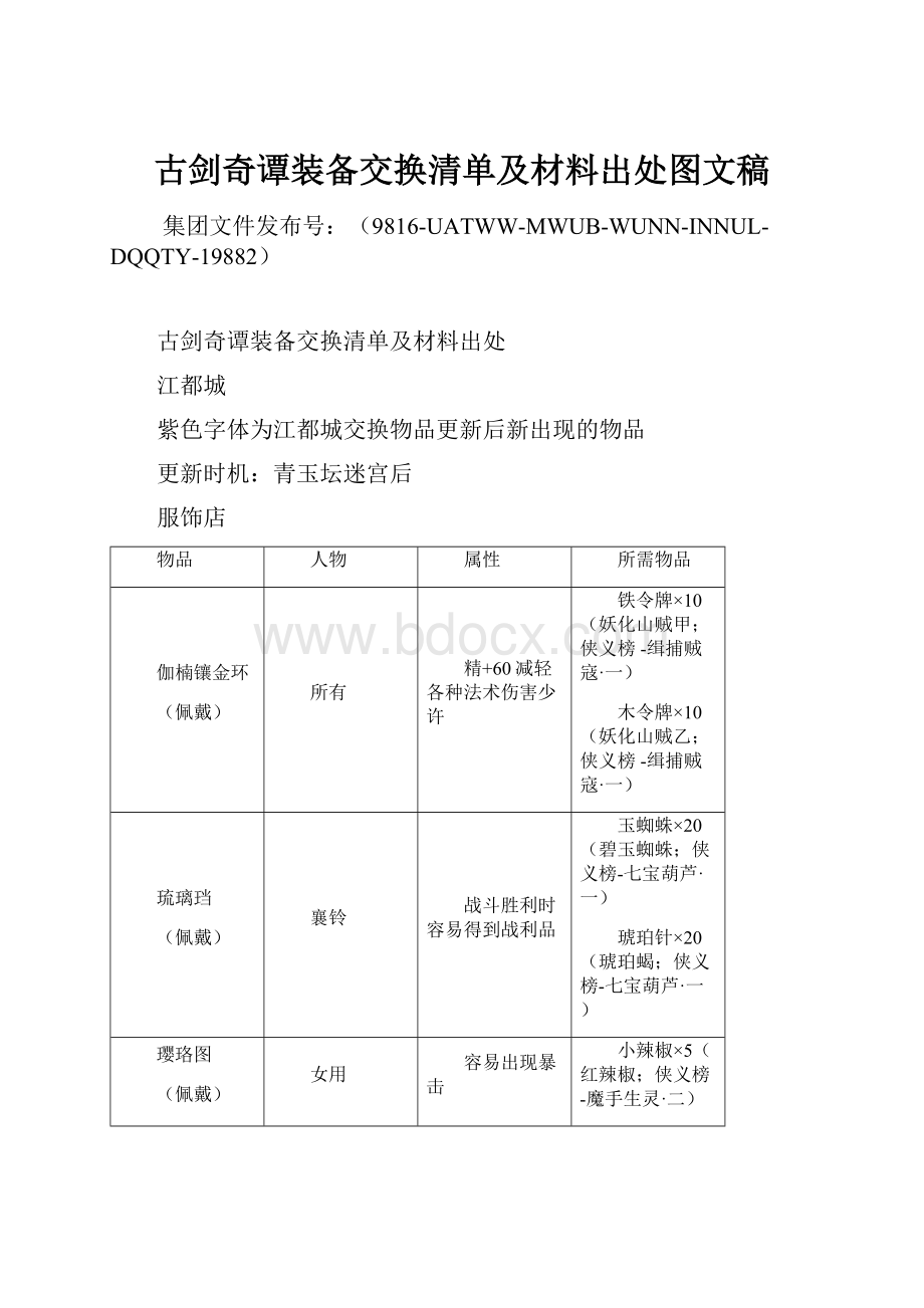 古剑奇谭装备交换清单及材料出处图文稿.docx