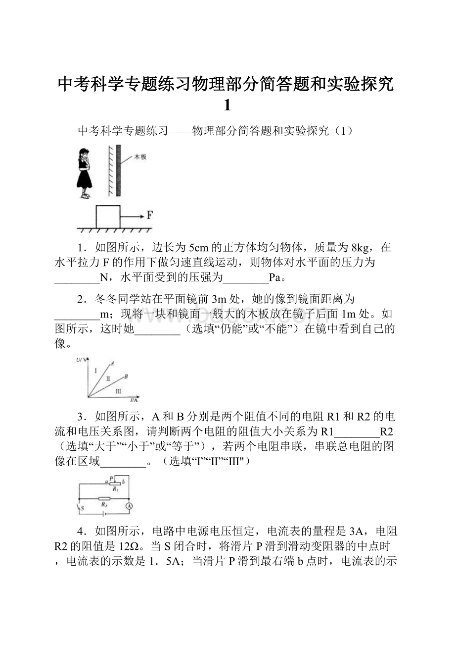 中考科学专题练习物理部分简答题和实验探究1.docx