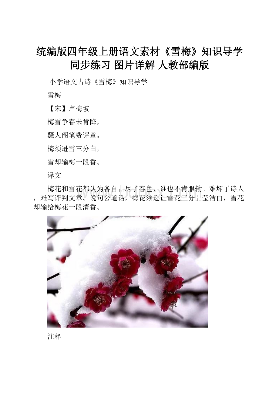 统编版四年级上册语文素材《雪梅》知识导学 同步练习 图片详解 人教部编版.docx_第1页