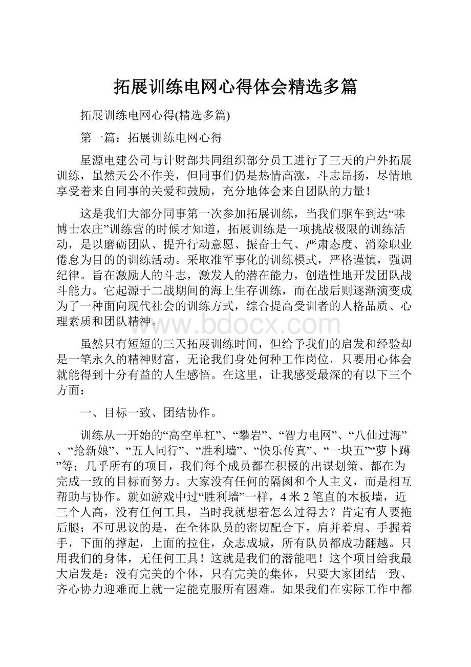 拓展训练电网心得体会精选多篇.docx_第1页