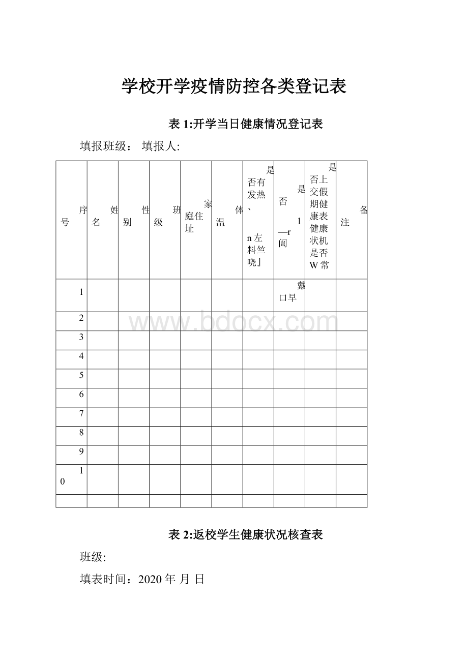 学校开学疫情防控各类登记表.docx