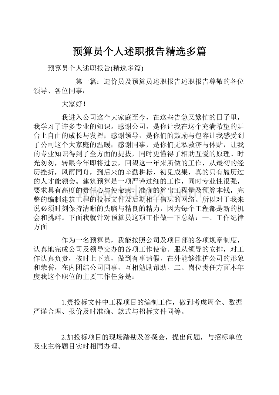 预算员个人述职报告精选多篇.docx_第1页