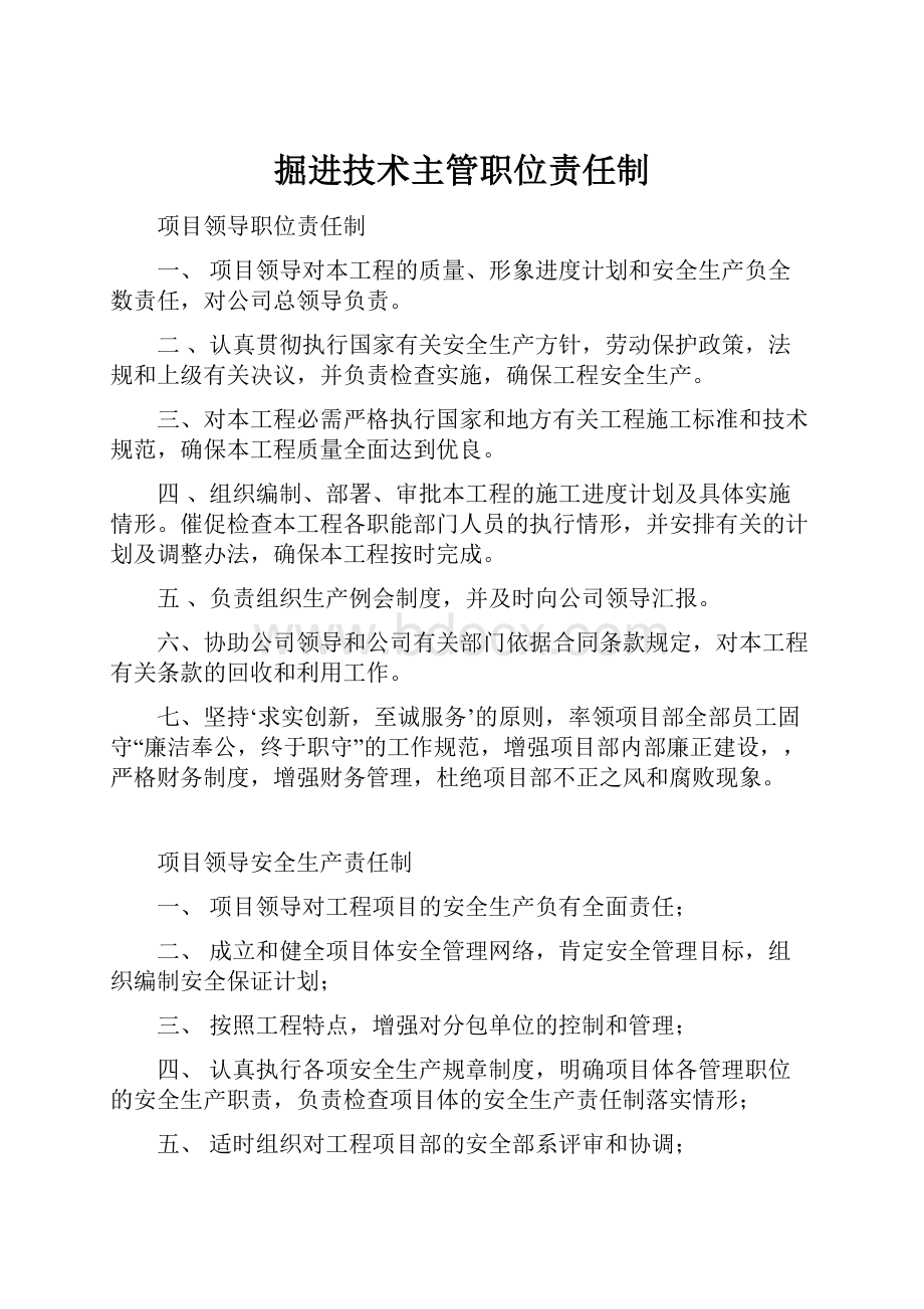 掘进技术主管职位责任制.docx