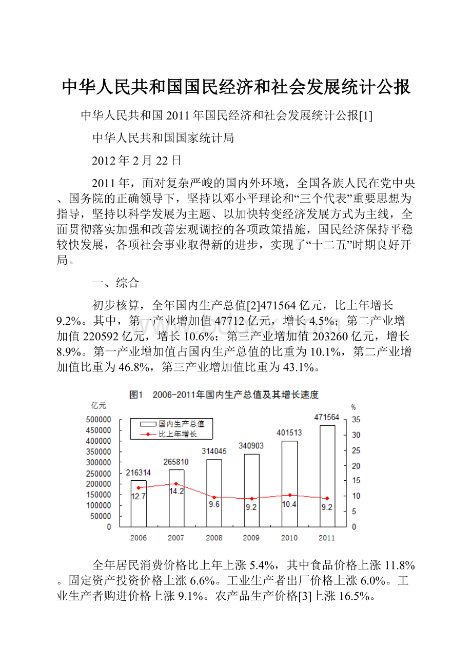 中华人民共和国国民经济和社会发展统计公报.docx_第1页