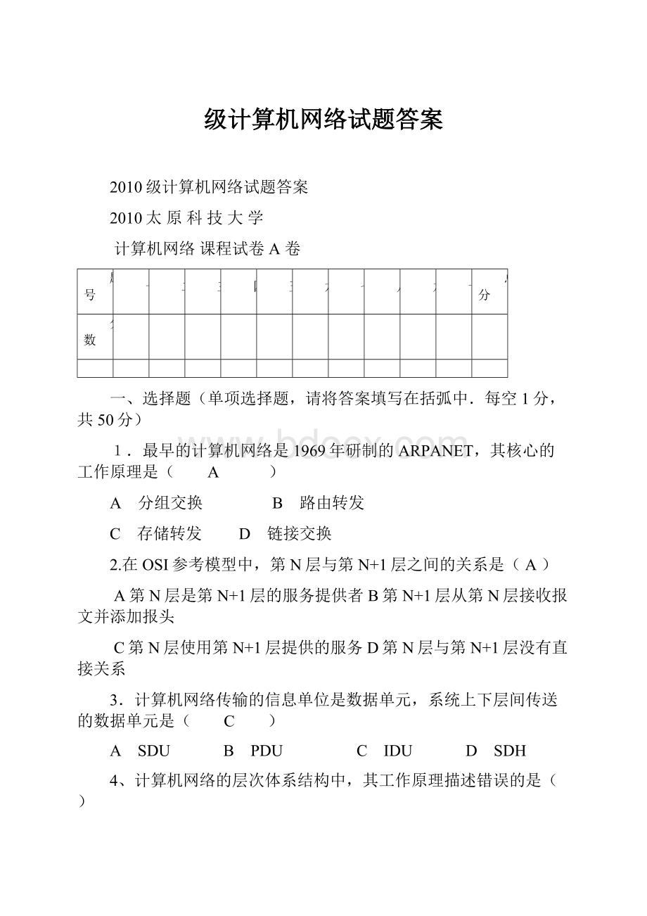 级计算机网络试题答案.docx