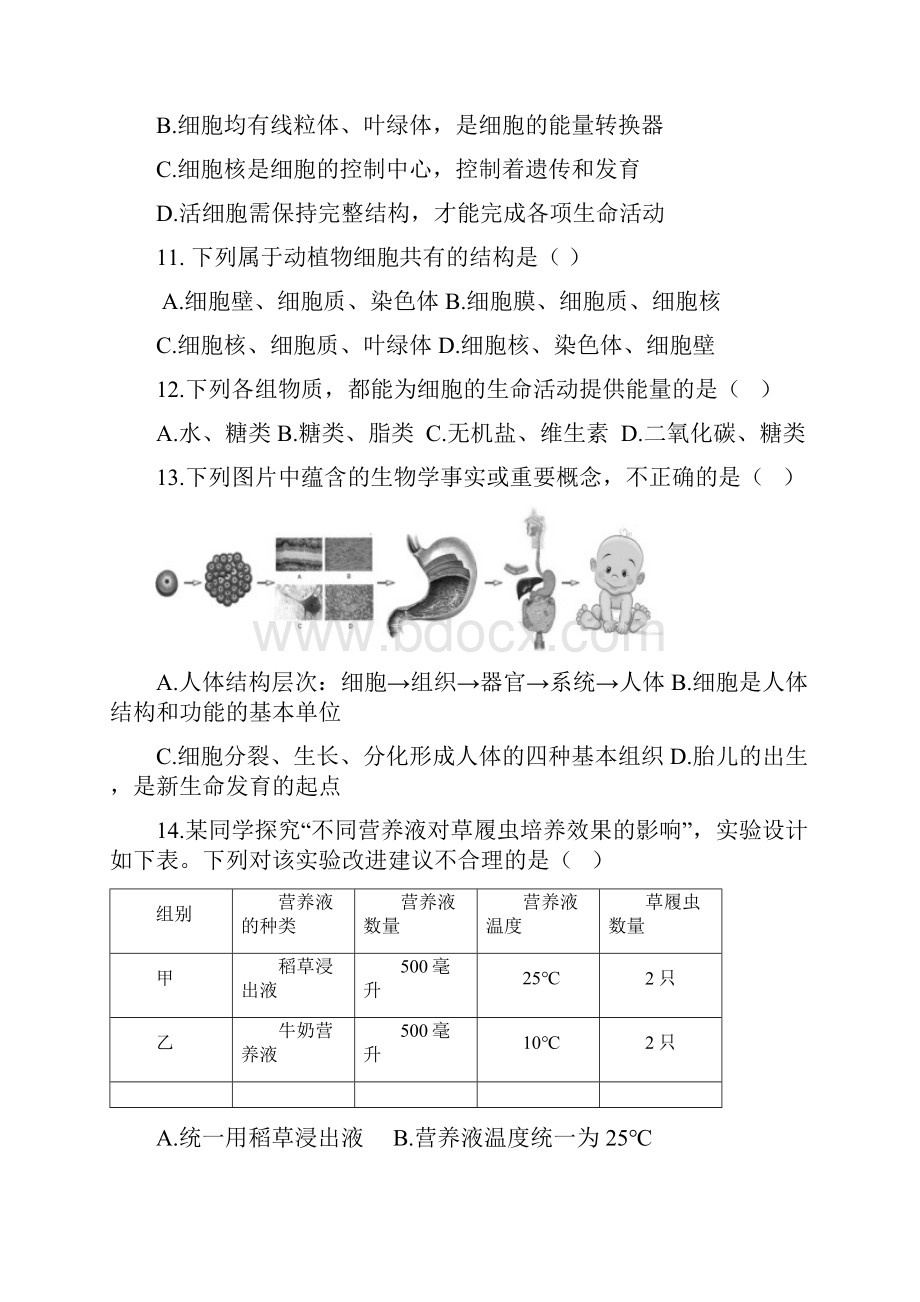 北京市海淀区七年级生物上学期期末考试试题新人教版名师版.docx_第3页