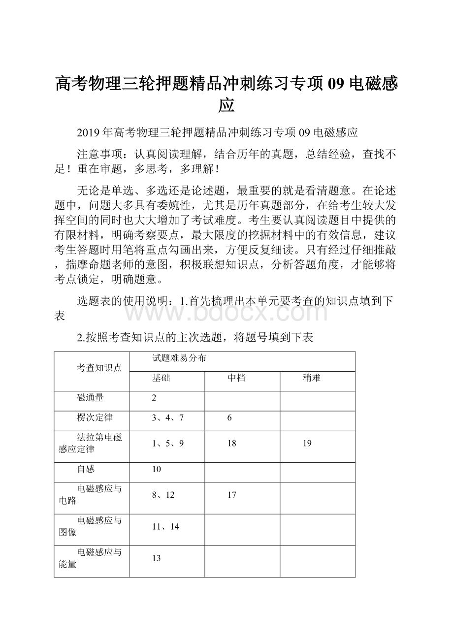 高考物理三轮押题精品冲刺练习专项09电磁感应.docx_第1页