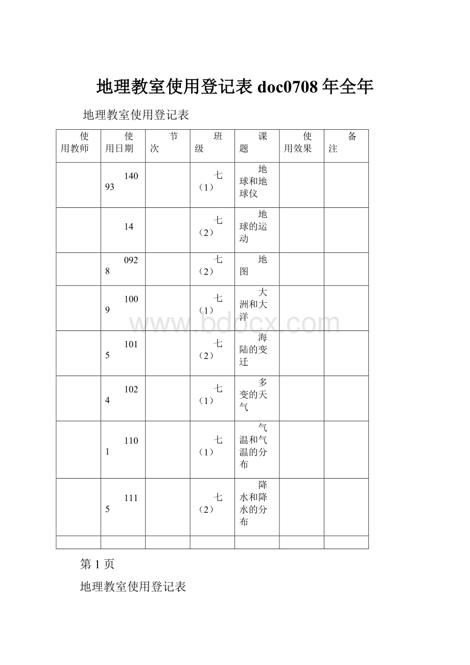 地理教室使用登记表doc0708年全年.docx