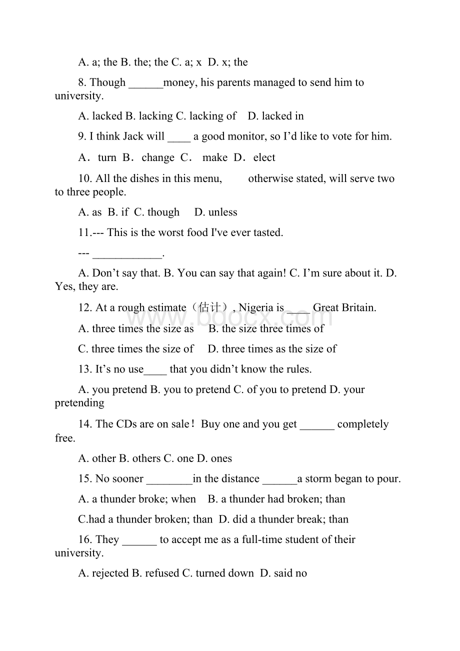 河北省衡水中学届高三上学期第一次调研考试 英语 doc.docx_第2页