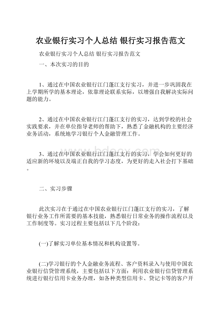 农业银行实习个人总结 银行实习报告范文.docx