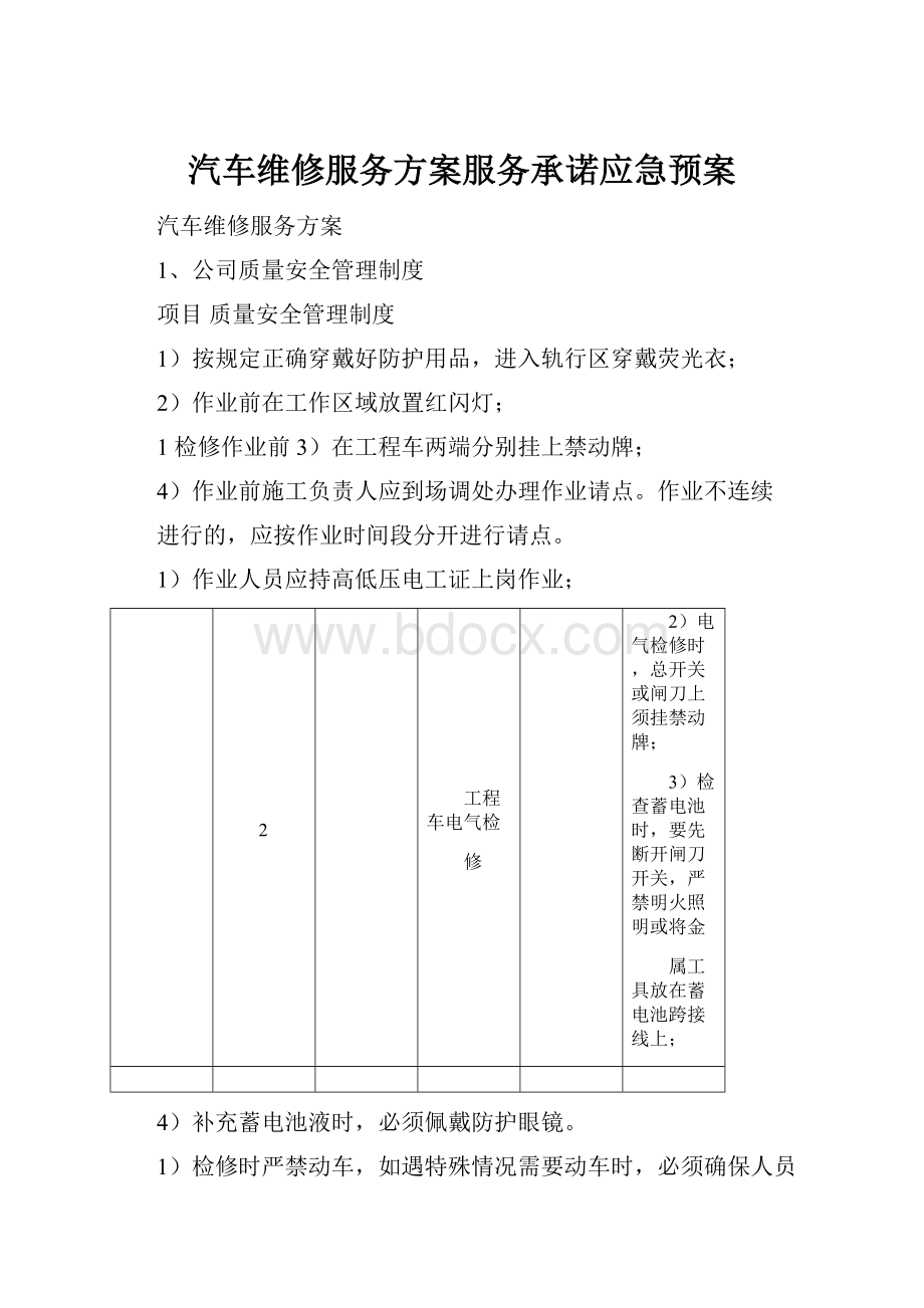 汽车维修服务方案服务承诺应急预案.docx_第1页