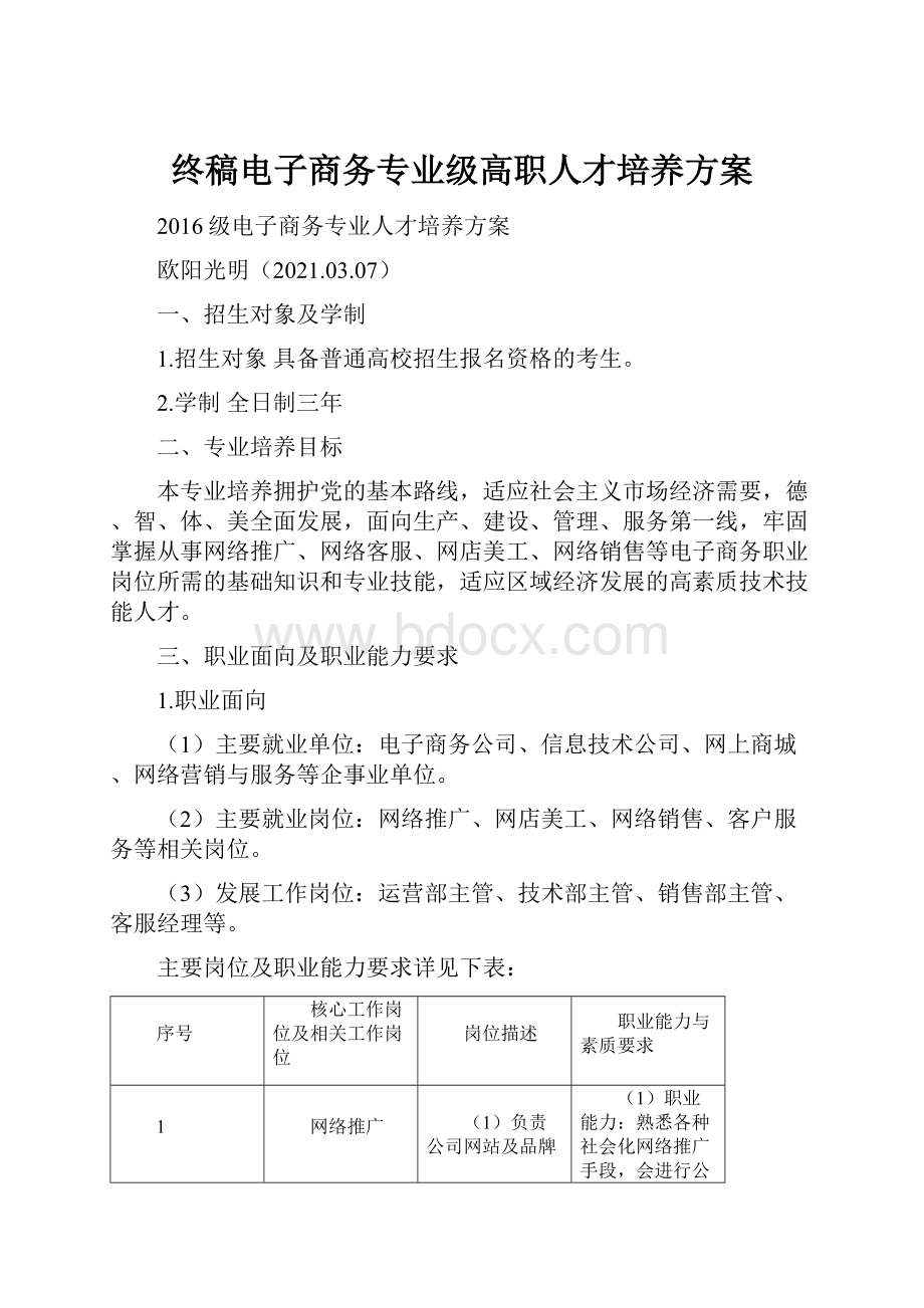 终稿电子商务专业级高职人才培养方案.docx_第1页