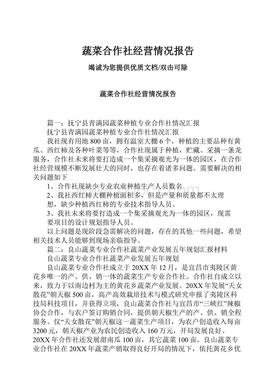 蔬菜合作社经营情况报告.docx