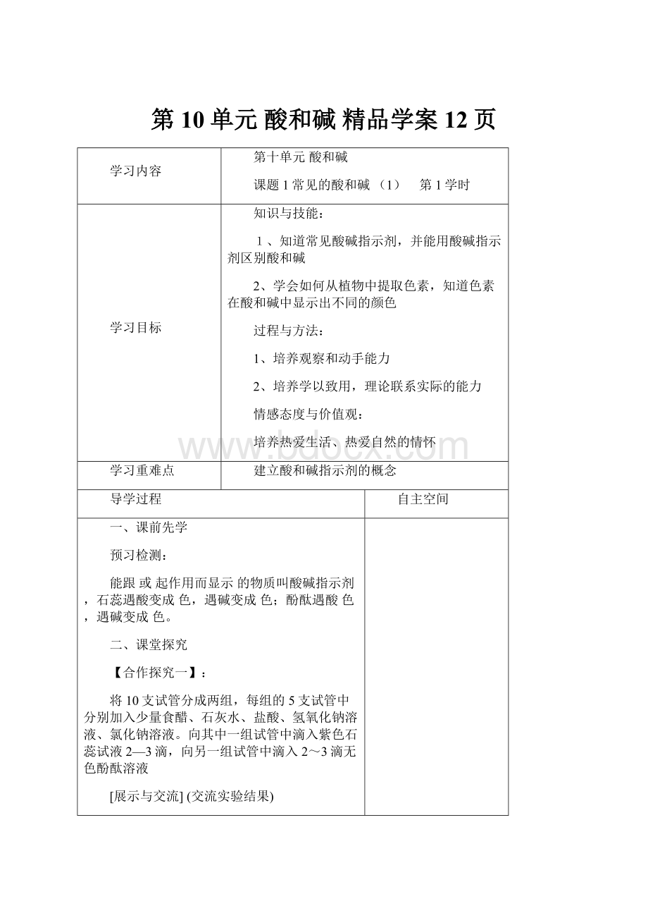 第10单元 酸和碱 精品学案12页.docx