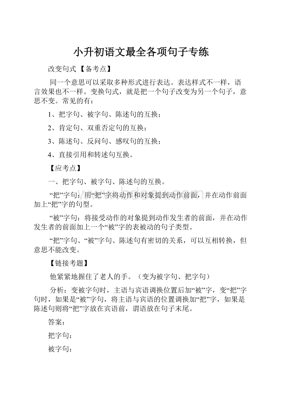 小升初语文最全各项句子专练.docx_第1页