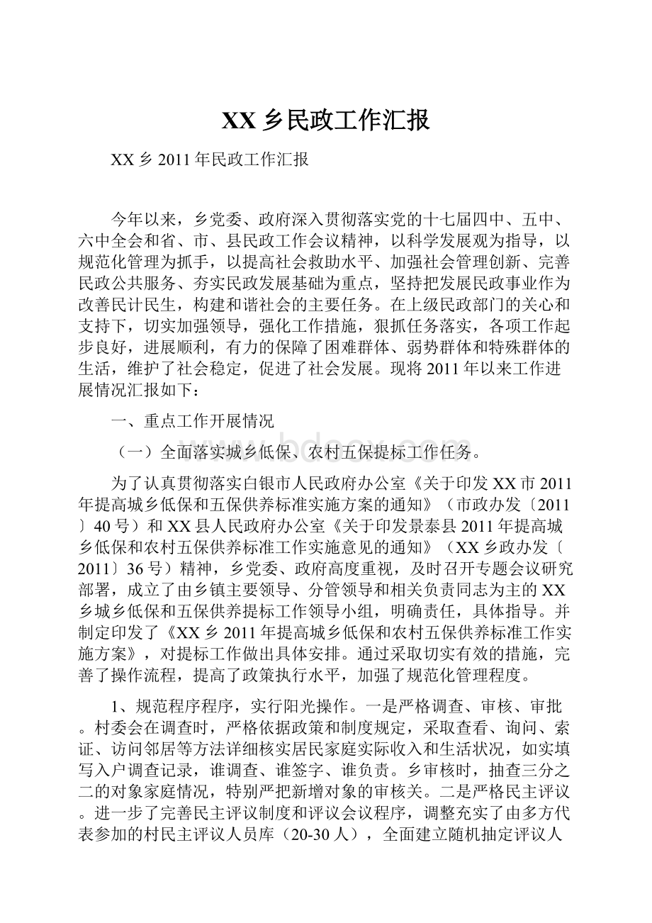 XX乡民政工作汇报.docx