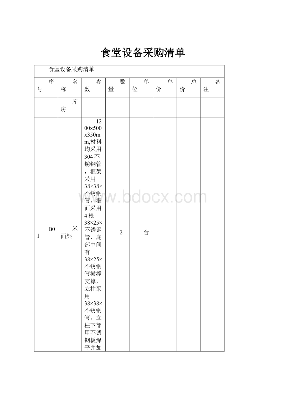 食堂设备采购清单.docx