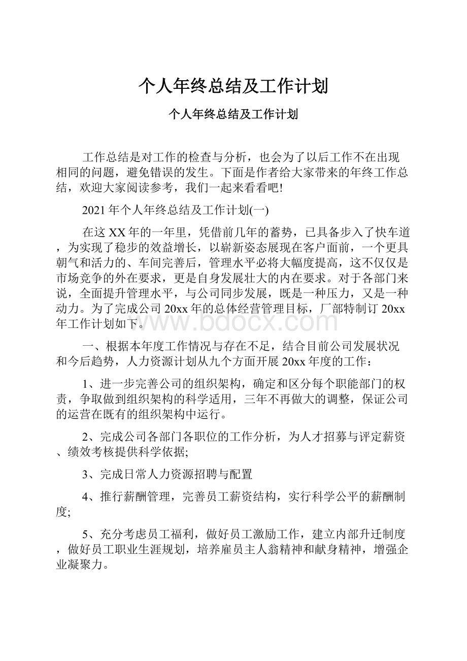 个人年终总结及工作计划.docx_第1页