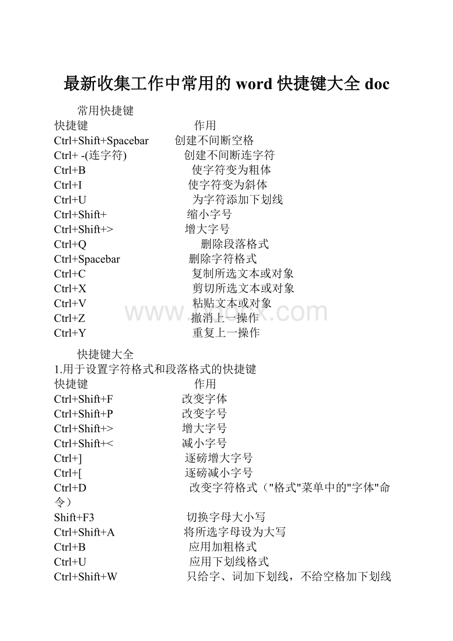 最新收集工作中常用的word快捷键大全doc.docx