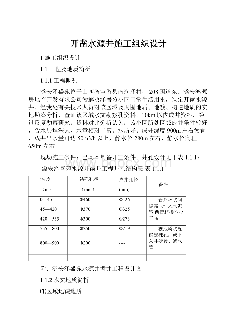 开凿水源井施工组织设计.docx