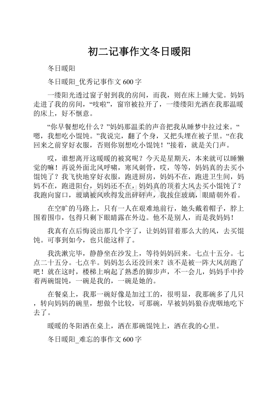 初二记事作文冬日暖阳.docx